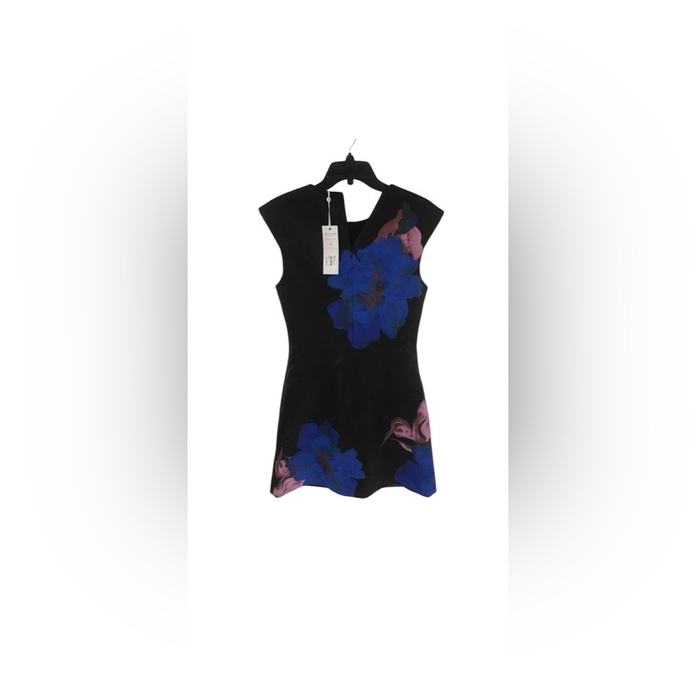 NWT Rebecca Vallance Acid Wash Floral Black A Line Mini Dress Blue Pink 6 - Picture 8 of 11